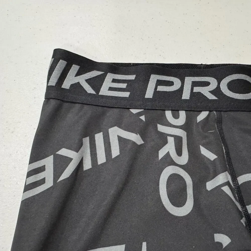 Nike Pro Compression Shorts Small Black Gray Logo Athletic Training FB6457-010